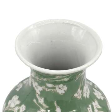 Galt International Floral Chinoiserie Ceramic Vase 14" - Green Sakura Hand Painted Antique Style Porcelain Flower Bottle Fishtail Porcelain Chinese Vase for Home Decor Centerpiece