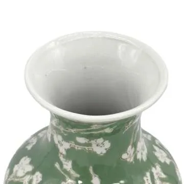 Galt International Floral Chinoiserie Ceramic Vase 14" - Green Sakura Hand Painted Antique Style Porcelain Flower Bottle Fishtail Porcelain Chinese Vase for Home Decor Centerpiece