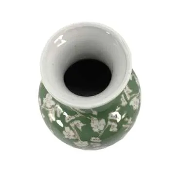 Galt International Floral Chinoiserie Ceramic Vase 14" - Green Sakura Hand Painted Antique Style Porcelain Flower Bottle Fishtail Porcelain Chinese Vase for Home Decor Centerpiece