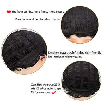 Bybrana Hair Short Finger Wavy Wig Curly Black Cute Nuna Wig Real Retro African Black Wigs for Women Mommy Wig Is Looks Natural (1B black)