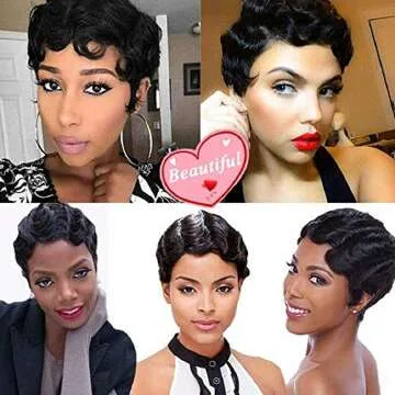 Bybrana Hair Short Finger Wavy Wig Curly Black Cute Nuna Wig Real Retro African Black Wigs for Women Mommy Wig Is Looks Natural (1B black)
