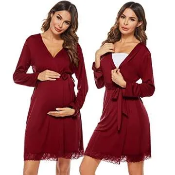 SWOMOG Women's Maternity Nursing Robe Pregnancy Hospital Breastfeeding Bathrobes 3 in 1 Labor Delive...