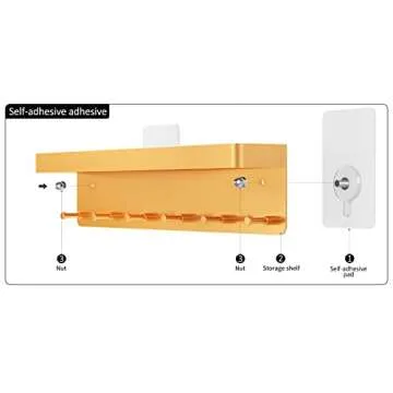 MKO Key Holder for Wall, Mail Organizer and Key Rack with Tray for Hallway, 6 Key Hooks Wall Mount Adhesive(Gold)