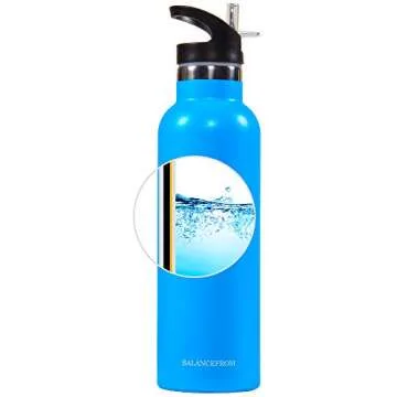 Signature Fitness Double-Wall Vacuum Insulated Stainless Steel Water Bottle, 3 Caps Included, 24 Oz, Pacific