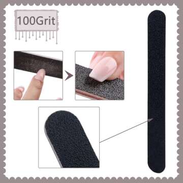 3 Pack Nail File, 100/180 Grit Professional Emery Boards Nail File Pack, Reusable Nail File for Acrylic Nails and Natural Nails, Black