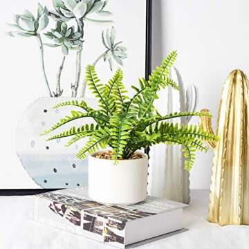 Lvydec Artificial Succulent Plants - Fake Fern Plant with a Ceramic Pot for Home Bath Office Shelf Decoration (Boston Fern)