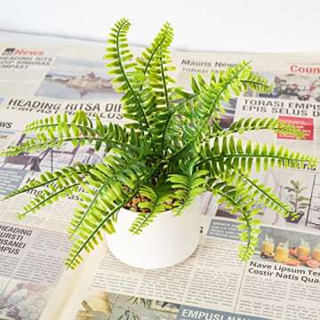 Lvydec Artificial Succulent Plants - Fake Fern Plant with a Ceramic Pot for Home Bath Office Shelf Decoration (Boston Fern)