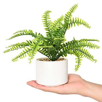 Lvydec Artificial Succulent Plants - Fake Fern Plant with a Ceramic Pot for Home Bath Office Shelf Decoration (Boston Fern)