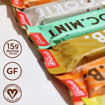 good! Snacks Vegan 6 Flavor Pack Protein Bars | Gluten-Free, Plant Based, Low Sugar, Kosher, Soy Fre...