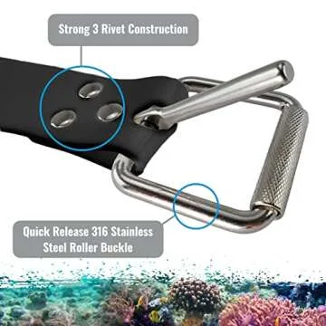 Aquatic Hunt - 50" (1.27M) Black Silicone Dive Weight Belt with 316 Stainless Steel Roller Buckle