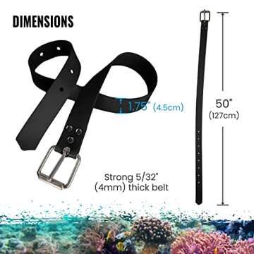 Aquatic Hunt - 50" (1.27M) Black Silicone Dive Weight Belt with 316 Stainless Steel Roller Buckle