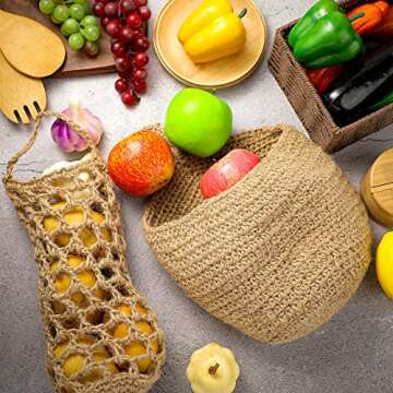 Xuhal 4 Pcs Hanging Basket, Jute Hanging Baskets for Kitchen, Boho Onion Wall Basket, Handwoven Fruit Potato Garlic Storage Home Vegetable Holder(Classic Style,Khaki)