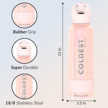 Coldest Sports Water Bottle with Straw Lid Vacuum Insulated Stainless Steel Metal Thermos Bottles Reusable Leak Proof Flask for Sports Gym (40 oz, Forever Pink Glitter)