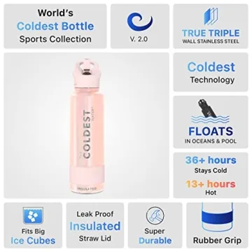 Coldest Sports Water Bottle with Straw Lid Vacuum Insulated Stainless Steel Metal Thermos Bottles Reusable Leak Proof Flask for Sports Gym (40 oz, Forever Pink Glitter)