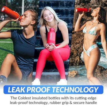 Coldest Sports Water Bottle with Straw Lid Vacuum Insulated Stainless Steel Metal Thermos Bottles Reusable Leak Proof Flask for Sports Gym (40 oz, Forever Pink Glitter)