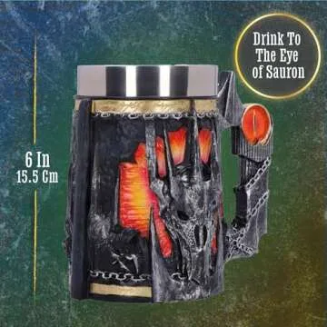 Nemesis Now Lord of the Rings Merchandise Tankard, Hand-Painted Resin Beer Mug with Removable Insert, 15.5cm - Sauron