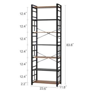 HOMBAZAAR 7 Tier Bookshelf,84 inch Tall Industrial Bookcase with Metal Frame and Open Shelves,Rustic...