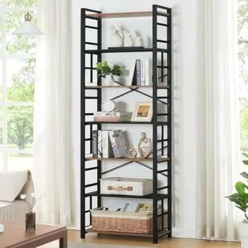 HOMBAZAAR 7-Tier Industrial Bookshelf for Stylish Storage