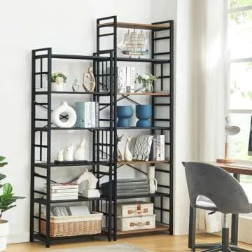 HOMBAZAAR 7-Tier Industrial Bookshelf for Stylish Storage