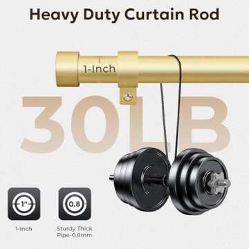 Zeerobee Curtain Rods for Windows 32 to 144, 1 Inch Heavy Duty Drapery Rods with Adjustable Length, Outdoor Modern Curtain Pole with Simple End Caps, 32"-144", Brushed Gold