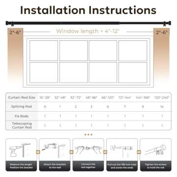 Zeerobee Curtain Rods for Windows 32 to 144, 1 Inch Heavy Duty Drapery Rods with Adjustable Length, Outdoor Modern Curtain Pole with Simple End Caps, 32"-144", Brushed Gold