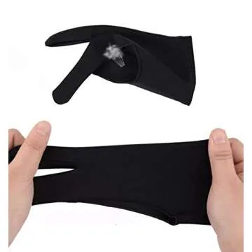 4 Pack Artist Glove with Two Fingers for Digital Artists, Prevents Smudges for Light Box Graphic Tablet Pen Display iPad Pro Pencil Black Drawing Art Creation(Medium)