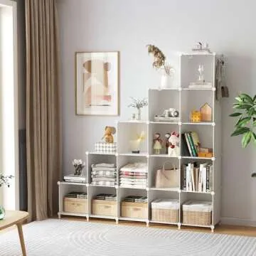 AWTATOS Cube Storage Organizer, 16 Cube Closet Organizer, Stackable Storage Cube Shelves, DIY Portable Closet Clothes Organizer Shelving for Bedroom, Closet, Wardrobe, Bathroom, White