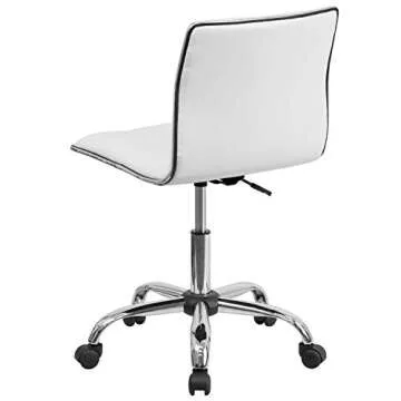Flash Furniture Alan Low-Back Ribbed Upholstered Vinyl Swivel Desk Chair with Padded Seat, Modern Adjustable Height Padded Office Chair, White