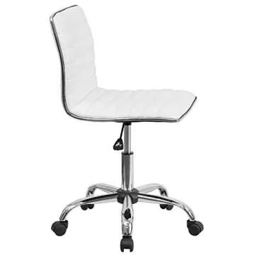 Flash Furniture Alan Low-Back Ribbed Upholstered Vinyl Swivel Desk Chair with Padded Seat, Modern Adjustable Height Padded Office Chair, White