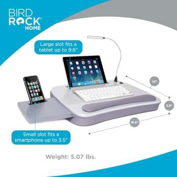 Sofia + Sam Multi-Tasking Lap Desk with Memory Foam Cushion - Tablet Slot, Phone Slot, USB Light, Bu...