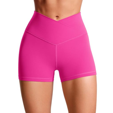 CRZ YOGA Women's Butterluxe Crossover Biker Shorts - Stylish High Waisted Gym Wear