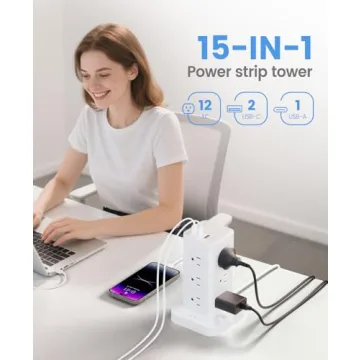 Tagzilo 15-in-1 Power Strip Tower - Surge Protector with 1800J Protection