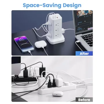 Tagzilo 15-in-1 Power Strip Tower with USB Fast Charging