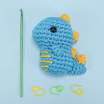 PLOXGLEM Crochet Kit for Beginners: DIY All in One Crochet Knitting Kit/Learn to Crochet Set for Adults and Kids with Easy to Crochet Yarn and Hook Step-by-Step Video Tutorials-Cute Dinosaur