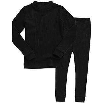 VAENAIT BABY Infant Toddler Kids Long Sleeve Modal Sleepwear Pajamas 2pcs Set Rib Knit Black S