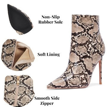 Elisabet Tang Women Heeled Ankle Booties,Sexy Pointed Toe 4 inch Stiletto High Heel Fashion Ankle & Booties with Side Zipper High Heel Boots Dress Evening Party Boots Shoes Serpentine Size 9.5
