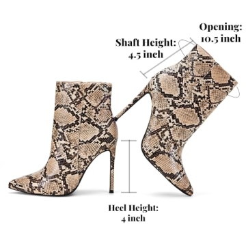 Elisabet Tang Women Heeled Ankle Booties,Sexy Pointed Toe 4 inch Stiletto High Heel Fashion Ankle & Booties with Side Zipper High Heel Boots Dress Evening Party Boots Shoes Serpentine Size 9.5