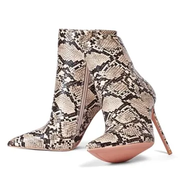 Elisabet Tang Women Heeled Ankle Booties,Sexy Pointed Toe 4 inch Stiletto High Heel Fashion Ankle & Booties with Side Zipper High Heel Boots Dress Evening Party Boots Shoes Serpentine Size 9.5