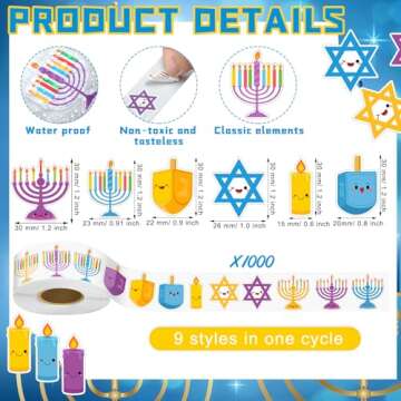 Sabary 1000 Pcs Hanukkah Stickers for Kids - Fun Chanukah Decorations!