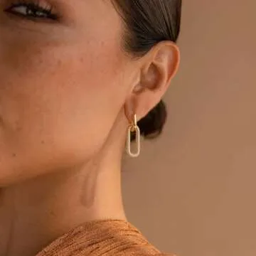 MUMREUES Gold Earrings for Women - 14K Gold Hoop Earring Dainty Minimalist Simple Paper Clip Huggie ...