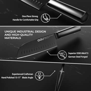 OOU Kitchen Knife Block Set - 15 Pieces with Built-in Sharpener