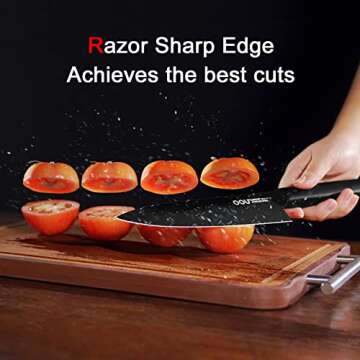 OOU Kitchen Knife Block Set - 15 Pieces with Built-in Sharpener