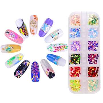 Biutee Nail Art Glitter Sequins 4 Boxes Nail Glitter Powder 3D Butterfly Star Heart Horse Eye Shape Colorful Laser Acrylic Paillettes for Nail Art DIY Eye Makeup Sequins Lip Gloss Decorations