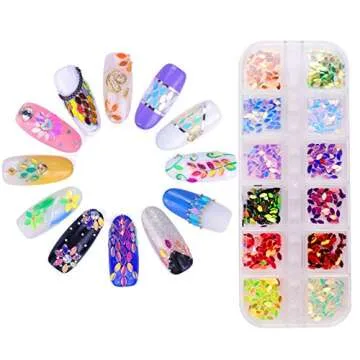 Biutee Nail Art Glitter Sequins 4 Boxes Nail Glitter Powder 3D Butterfly Star Heart Horse Eye Shape Colorful Laser Acrylic Paillettes for Nail Art DIY Eye Makeup Sequins Lip Gloss Decorations