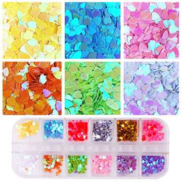 Biutee Nail Art Glitter Sequins 4 Boxes Nail Glitter Powder 3D Butterfly Star Heart Horse Eye Shape Colorful Laser Acrylic Paillettes for Nail Art DIY Eye Makeup Sequins Lip Gloss Decorations
