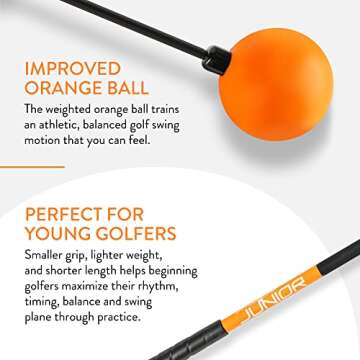 Orange Whip Junior Golf Swing Trainer Aid for Improved Rhythm, Flexibility, Balance, Tempo, Swing Plane, and Strength, Patented and Made in USA, 38"
