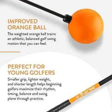 Orange Whip Junior Golf Swing Trainer Aid for Improved Rhythm, Flexibility, Balance, Tempo, Swing Plane, and Strength, Patented and Made in USA, 38"