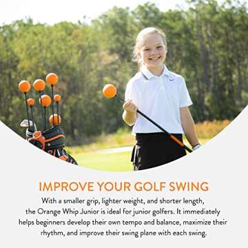 Orange Whip Junior Golf Swing Trainer Aid for Improved Rhythm, Flexibility, Balance, Tempo, Swing Plane, and Strength, Patented and Made in USA, 38"