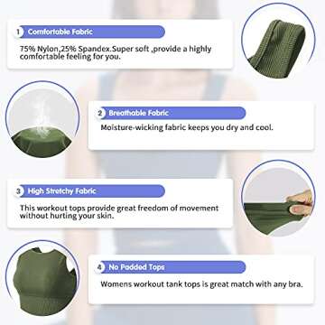 Workout Crop Tank Tops for Women Solid Comfort Sleeveless Shirts for Casual Sports Fitness Yoga Reversible Ribbed Tops Green S