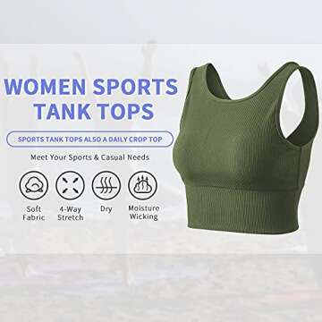 Workout Crop Tank Tops for Women Solid Comfort Sleeveless Shirts for Casual Sports Fitness Yoga Reversible Ribbed Tops Green S